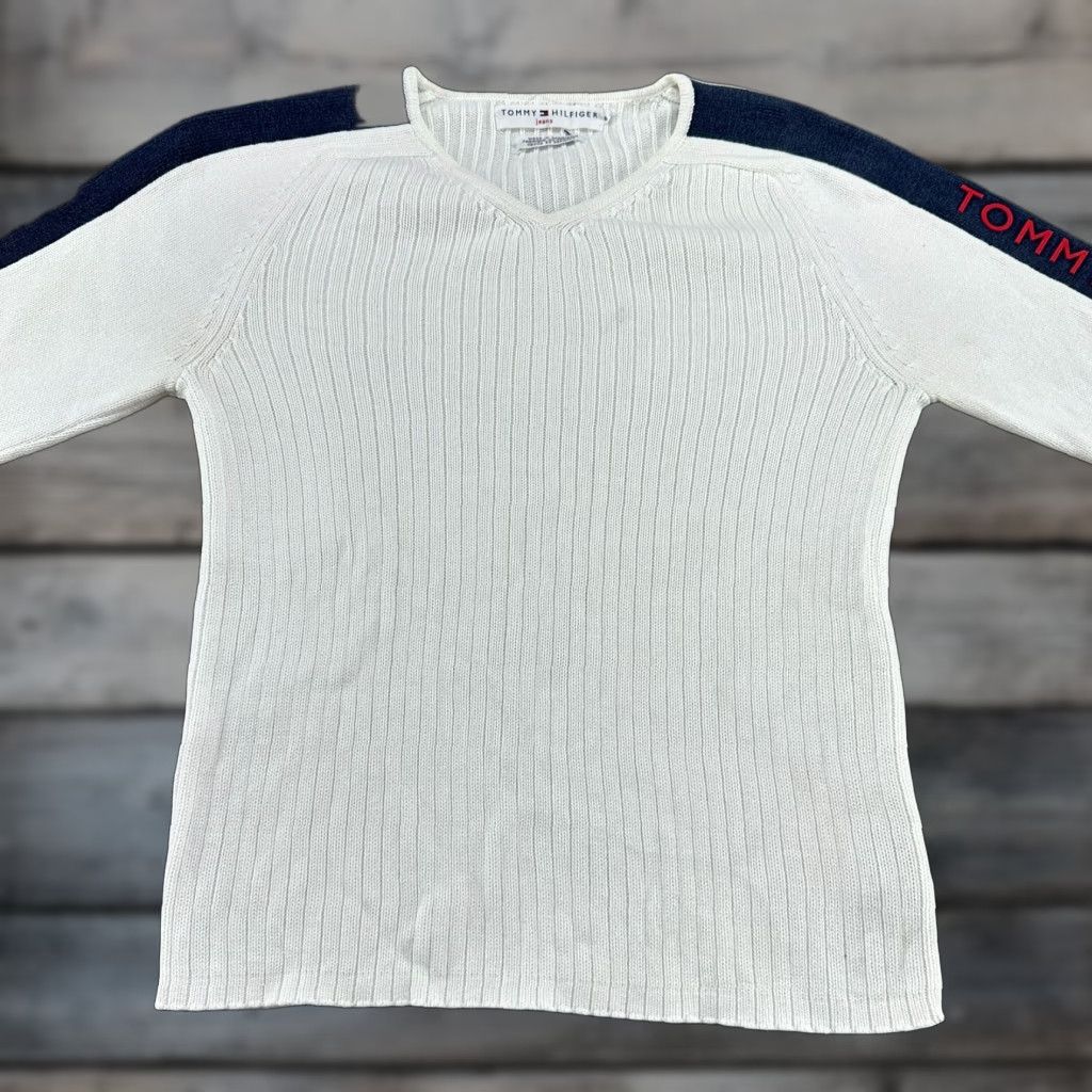 Tommy Hilfiger VINTAGE Tommy Hilfiger Sweater Womens L White Pullover Ribbed Knit Cotton Y2K 90s Wom... Size L / US 10 / IT 46 - 1 Thumbnail