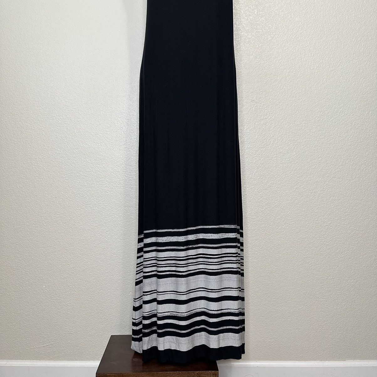 Soma Halter Black Gray Striped Maxi Dress