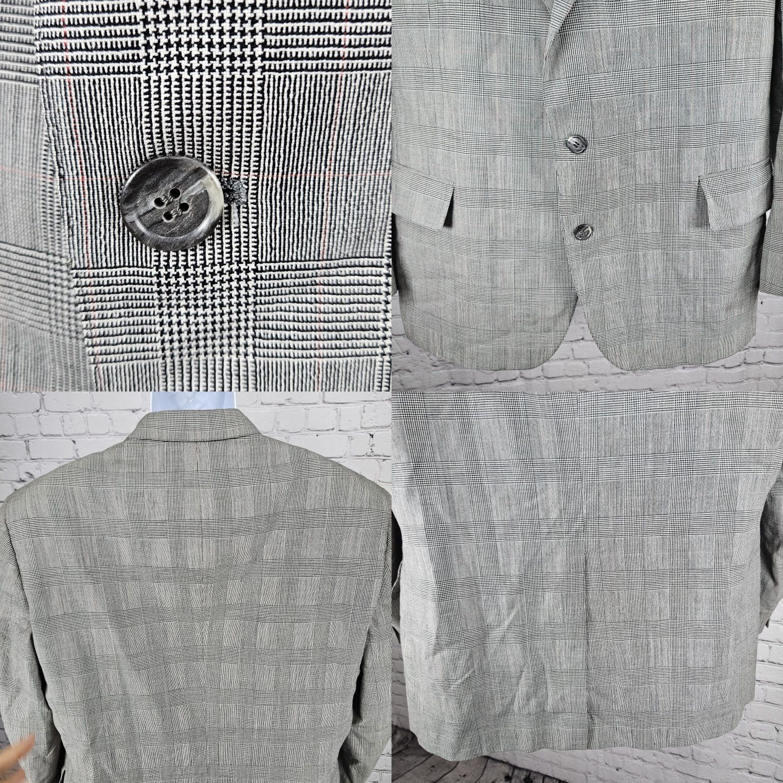 Jos. A. Bank VTG Jos A Bank Black White Wool Check 2 Button Notch Blazer Sport Coat USA 45 Size 48R - 8 Thumbnail