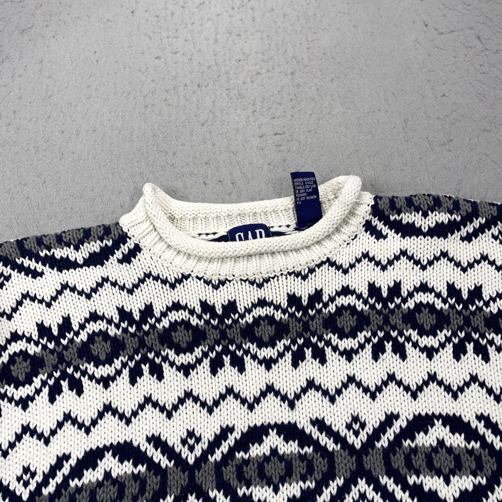 Gap VINTAGE Gap Sweater Mens M White Roll Neck Fair Isle Knit Grandpa 90s Size US M / EU 48-50 / 2 - 4 Thumbnail