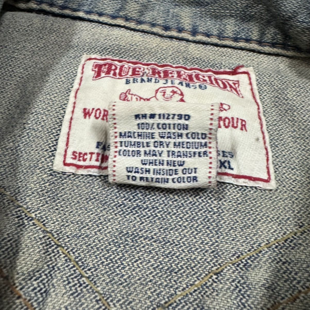 True Religion Vtg🔥Y2k True Religion Distressed Trucker Denim Jacket Size XL / US 12-14 / IT 48-50 - 18 Thumbnail