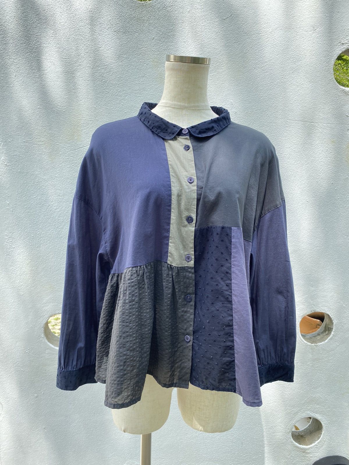Designer × Japanese Brand l'atelier du savon Patchwork Navy and Beige Blouse Size M / US 6-8 / IT 42-44 - 1 Thumbnail