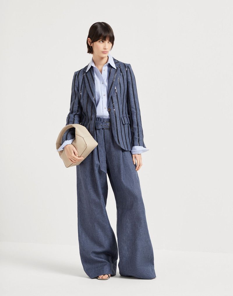 Brunello Cucinelli o1la1rc1a0326 Woven Wool Jacket in Blue/Black Size M / US 6-8 / IT 42-44 - 5 Thumbnail