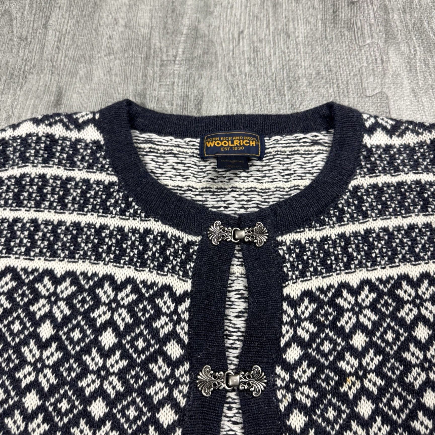 Vintage VINTAGE Woolrich Cardigan Women S Blue Nordic Fair Isle 90s Winter Christmas Snowflake Deer Size S / US 4 / IT 40 - 2 Thumbnail