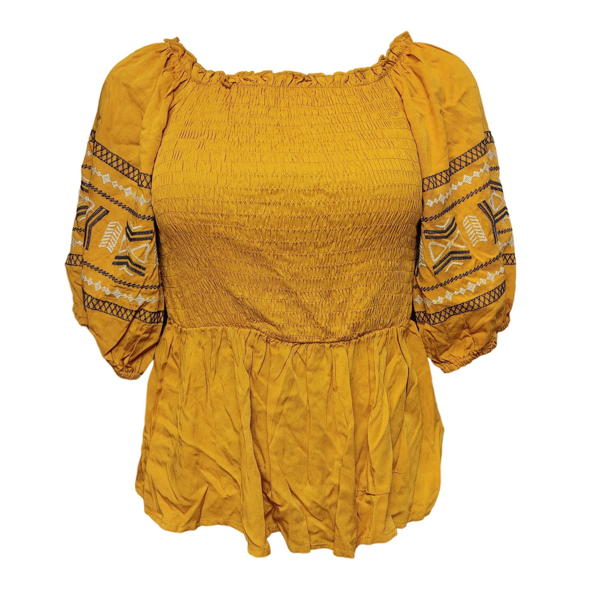 Other BeeVely Women's Yellow Smocked 3/4 Sleeve Boho Top Large Size L / US 10 / IT 46 - 1 Thumbnail