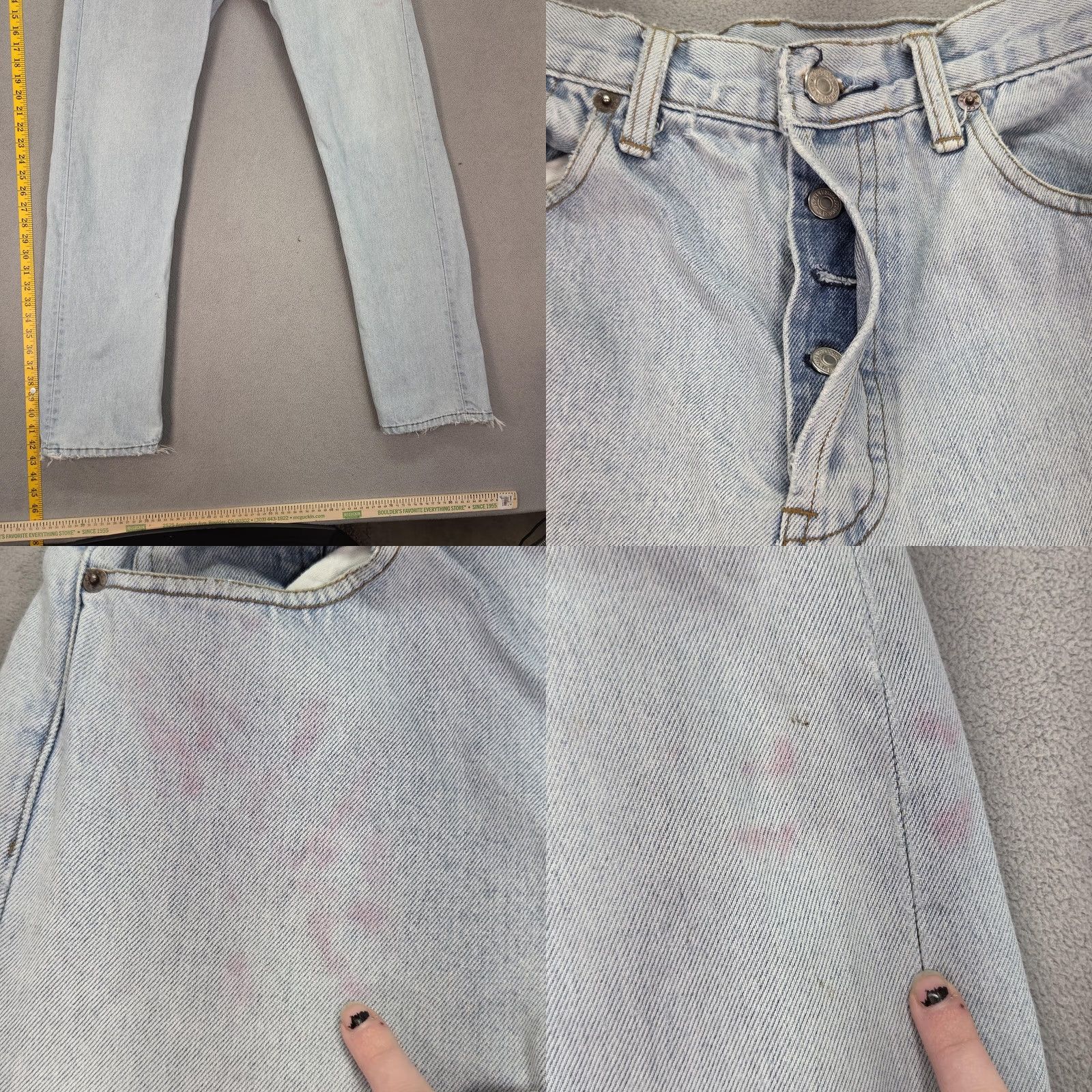 Levi's VINTAGE Levi's 501 Jeans Mens Light Wash Button Fly USA 28x31 Stains 90s Fits 31 Inseam Size US 31 - 9 Thumbnail
