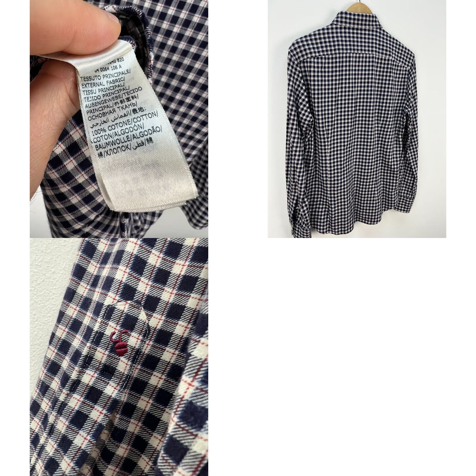 Glanshirt Glanshirt Dress Shirt Multicolor Check 100% Cotton Italy 38/15 Long Sleeve Button Collar Men's Size 38R - 8 Thumbnail