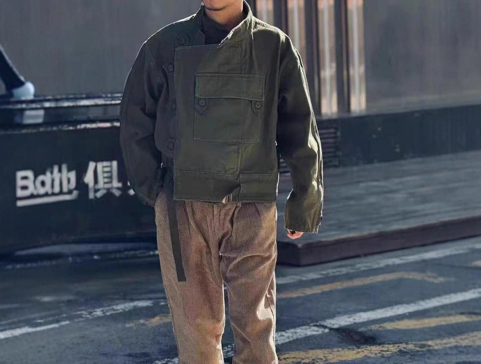 Japanese Brand Olive Green Men's Utility Jacket, Buttoned Front Pocket Size US M / EU 48-50 / 2 - 3 Thumbnail