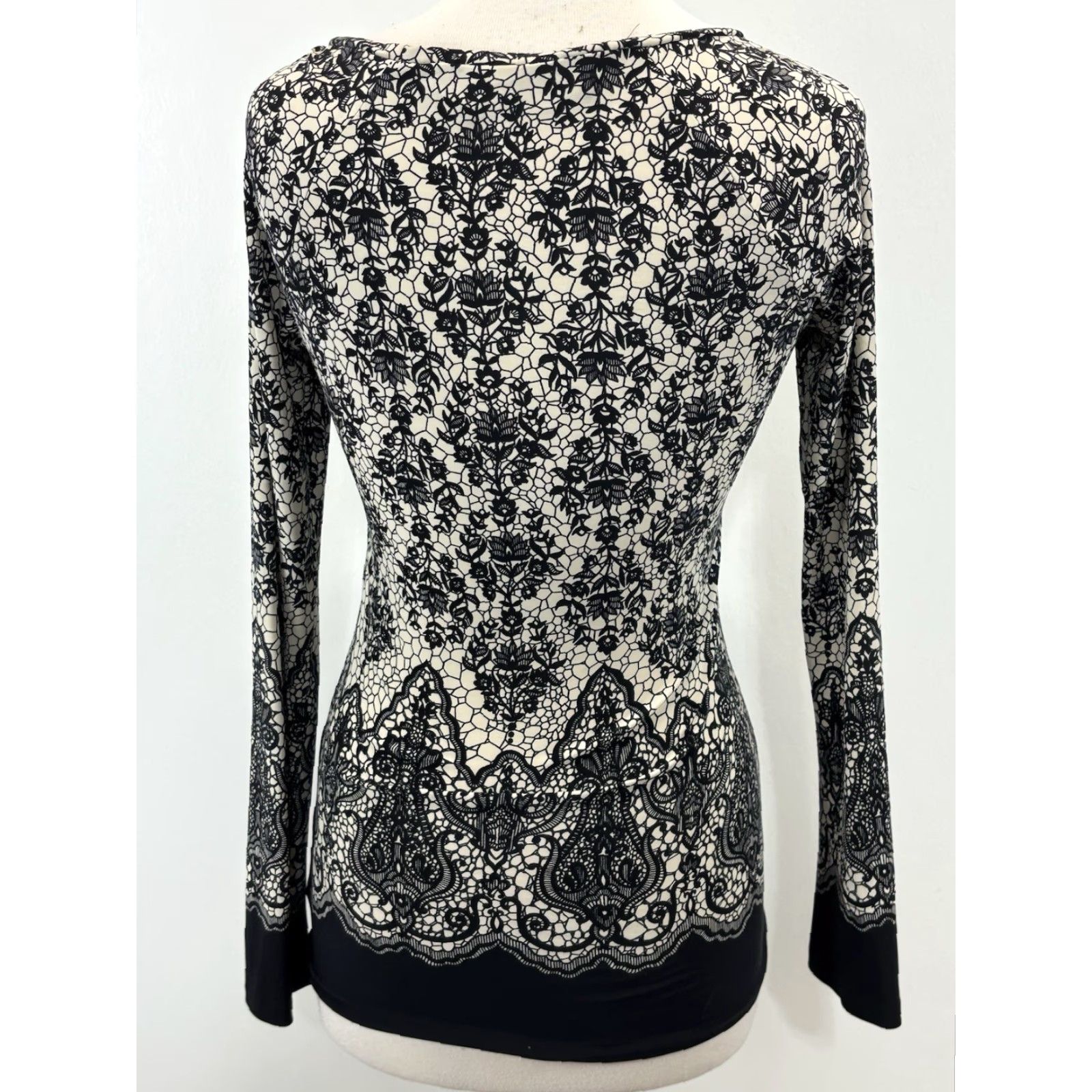 Norma Kamali Norma Kamali Lace Print Top Shirt Small Womens Tan Black Stretch Scoop Neck Womens Size S / US 4 / IT 40 - 3 Thumbnail