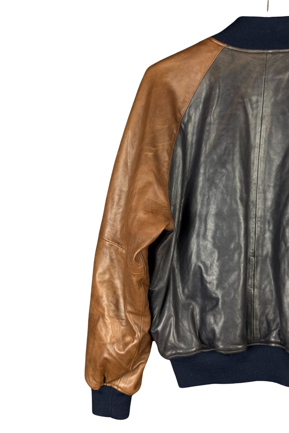 Polo Ralph Lauren PRL 90s Full-Leather Varsity (Black/Tan) Hong Kong Made Size US M / EU 48-50 / 2 - 17 Thumbnail