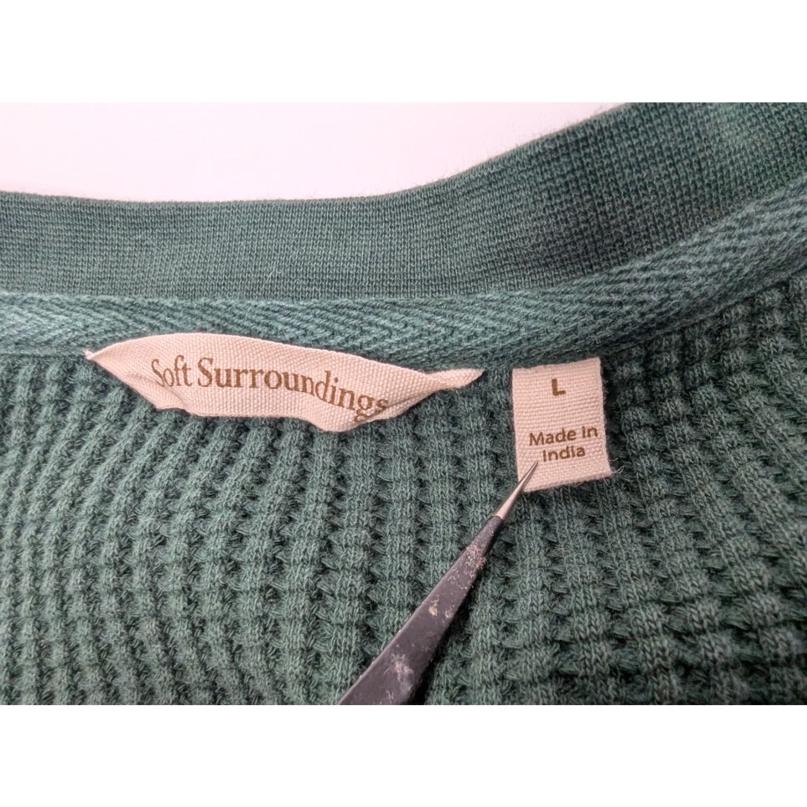 Soft Surroundings Soft Surroundings Henley Pullover Sweater Green Rib Knit Cotton Womens Large Shirt Size L / US 10 / IT 46 - 7 Thumbnail