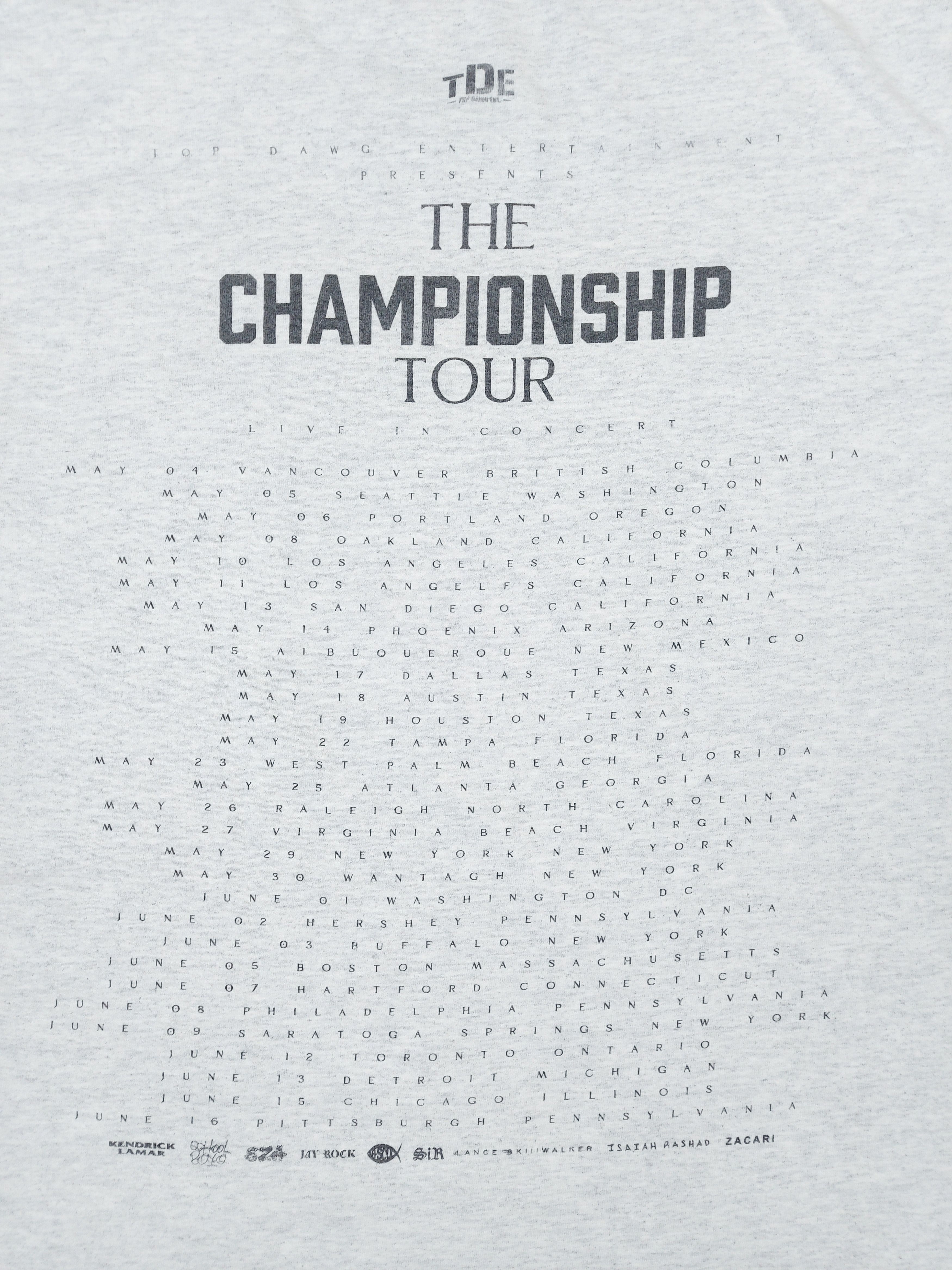 Band Tees × Kendrick Lamar × Top Dawg Entertainment TDE Top Dawg Entertainment EST 2006 Championship Tour TEE Size US L / EU 52-54 / 3 - 9 Thumbnail