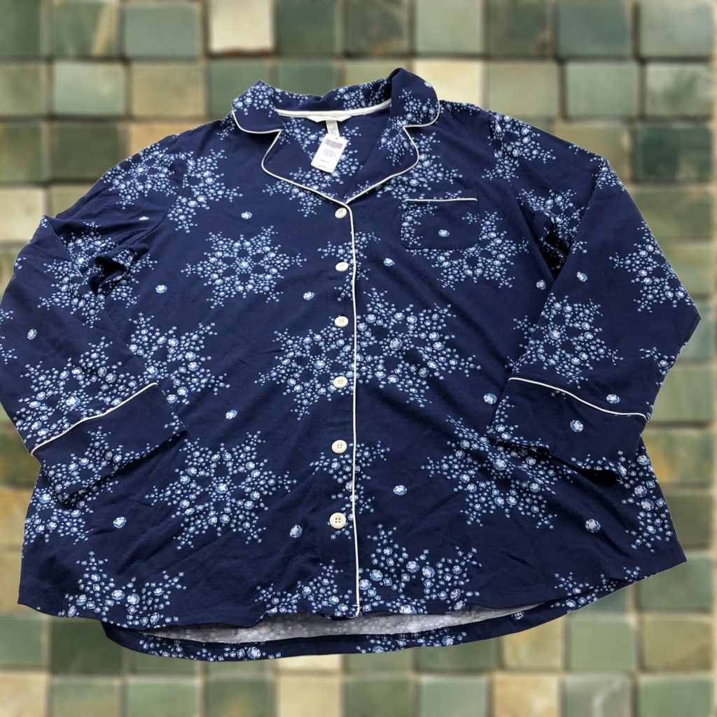 Vintage Soma XL Pajama Embraceable PJ Button Front Collared Shirt Snowflake Blue Womens Shirt Christmas Snowflake Blue Size XL / US 12-14 / IT 48-50 - 1 Thumbnail