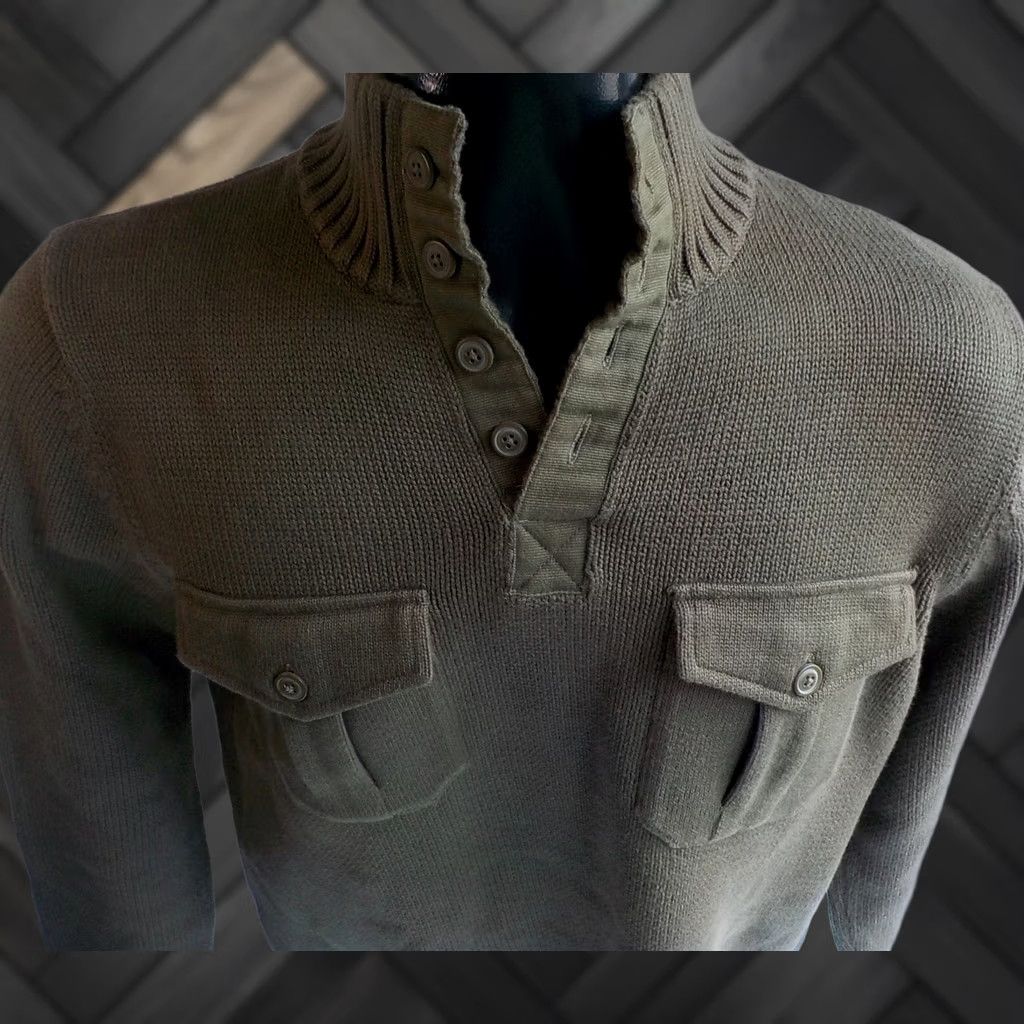Lucky Brand LUCKY BRAND Knit Buttoned Neck Mock Pullover Sweater Loden M Mens Cotton 100% Ribbed Neck Cuffs Waistband 2 Buttoned Flap Pockets Size US M / EU 48-50 / 2 - 1 Thumbnail