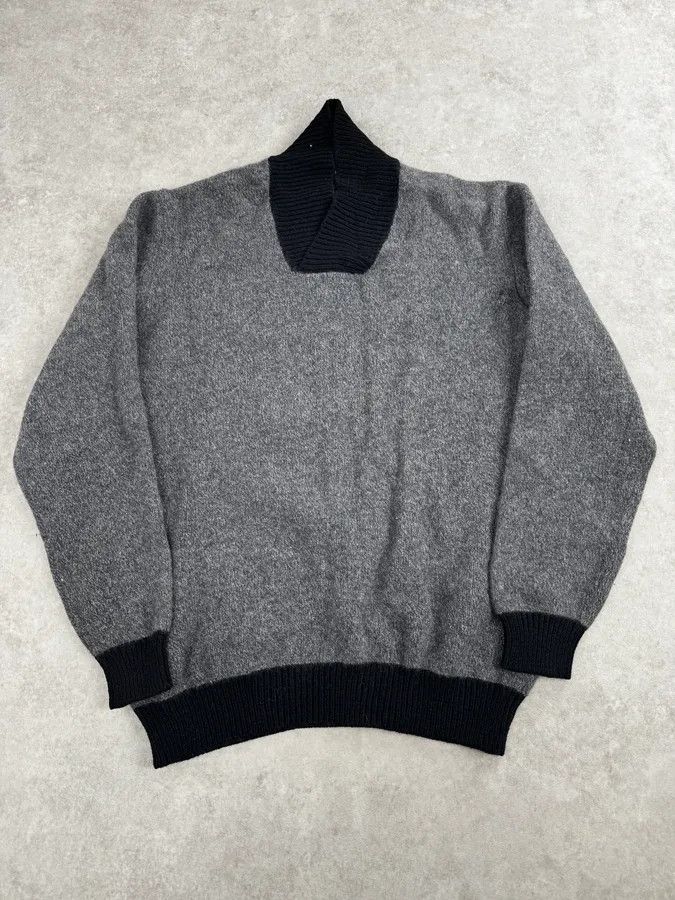 Giorgio Armani 1980s Giorgio Armani Grey & Black Shawl Collar Sweater Size US M / EU 48-50 / 2 - 1 Thumbnail
