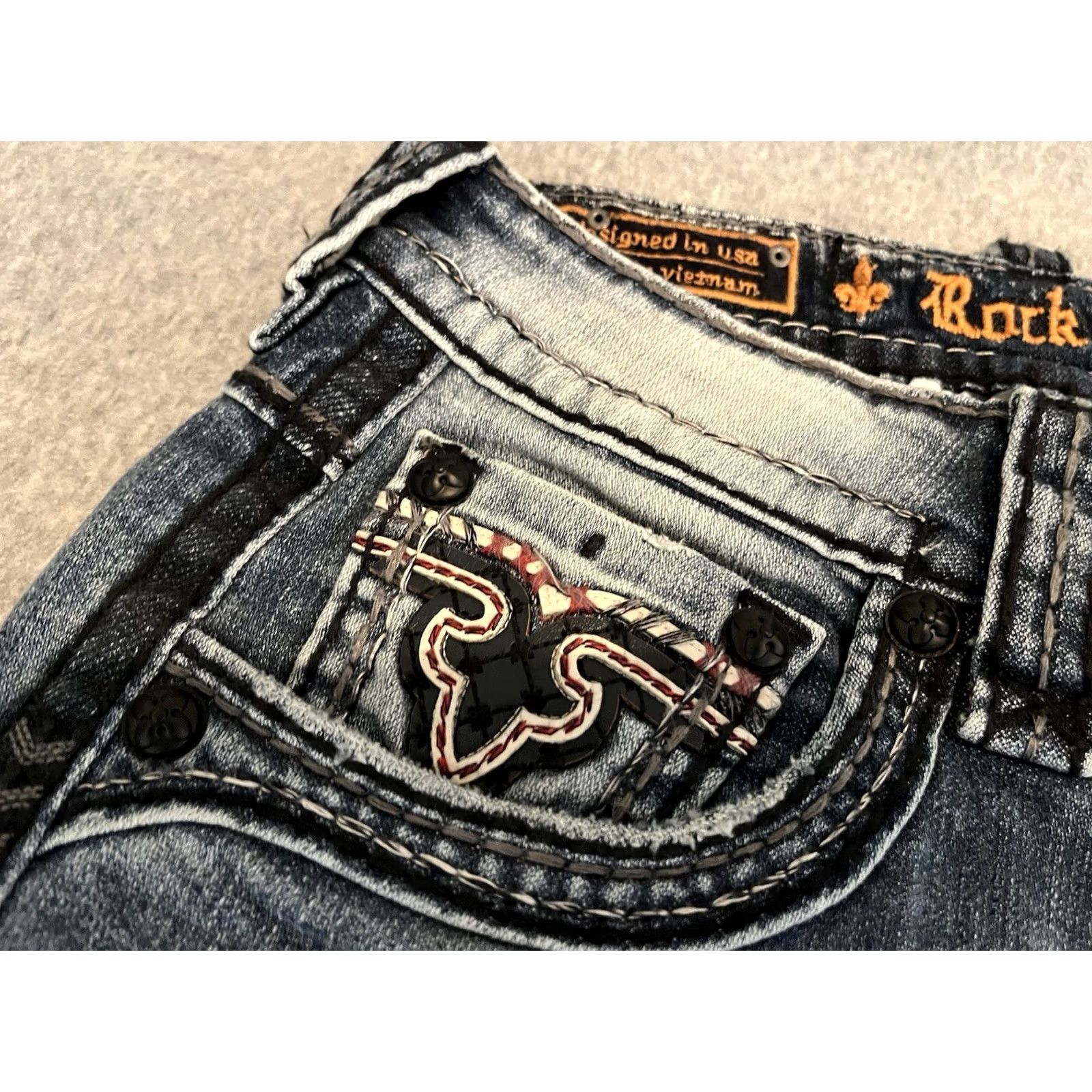 Vintage Rock Revival Jeans Biker Distressed Denim Mens 32x33 NWT Blue 32 33 Cotton/Elastane Mens Size US 32 / EU 48 - 5 Thumbnail