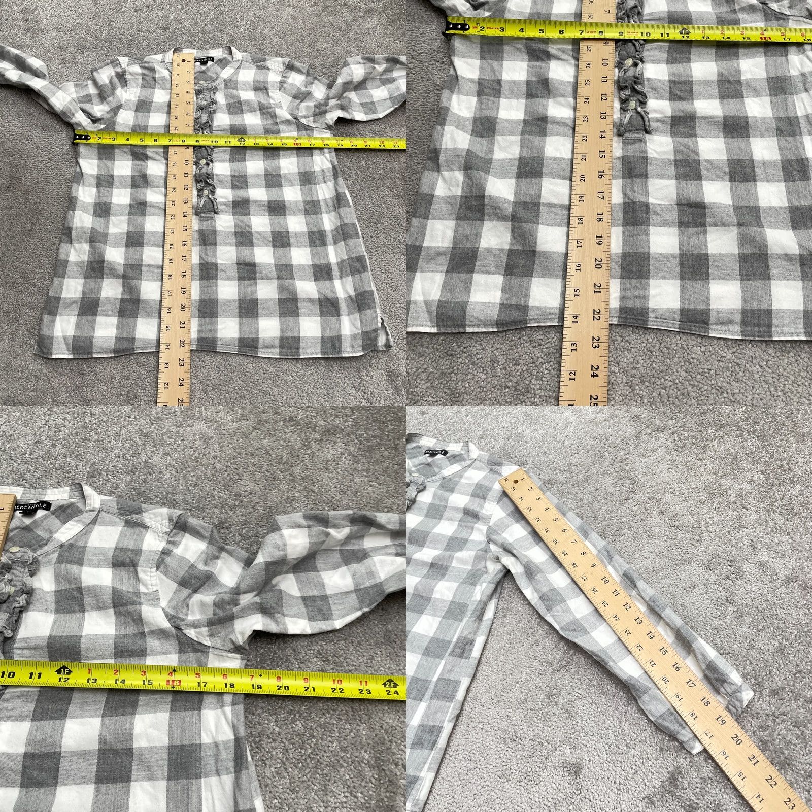 J.Crew J.CREW Blouse Shirt Casual Womens XS Gray Check Button Up Ruffle Bib Lace Bow 100% Cotton Size XS / US 0-2 / IT 36-38 - 8 Thumbnail