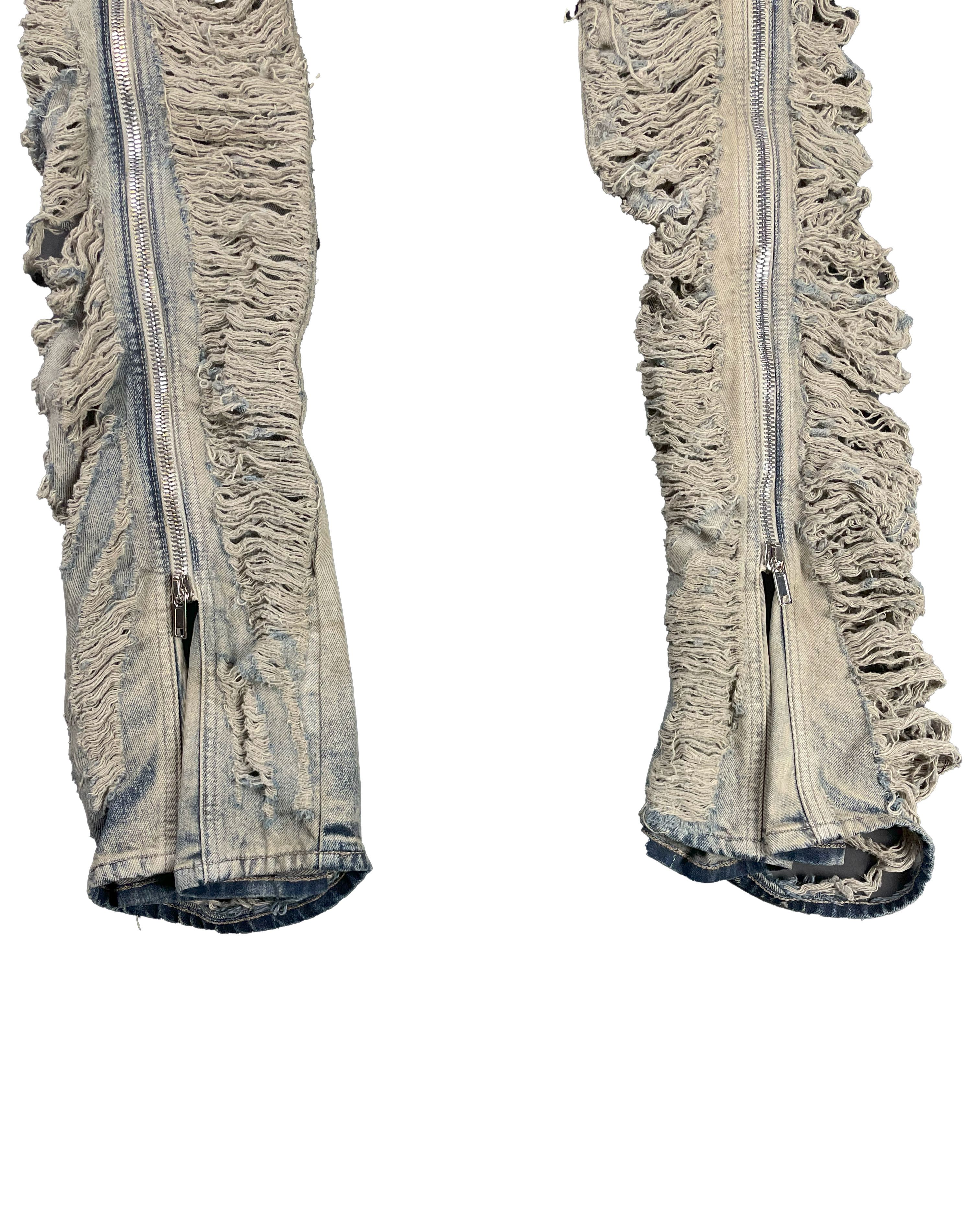 Rick Owens RUNWAY SHREDDED BOLAN BANANA DENIM FW23 LUXOR Size US 31 - 9 Thumbnail
