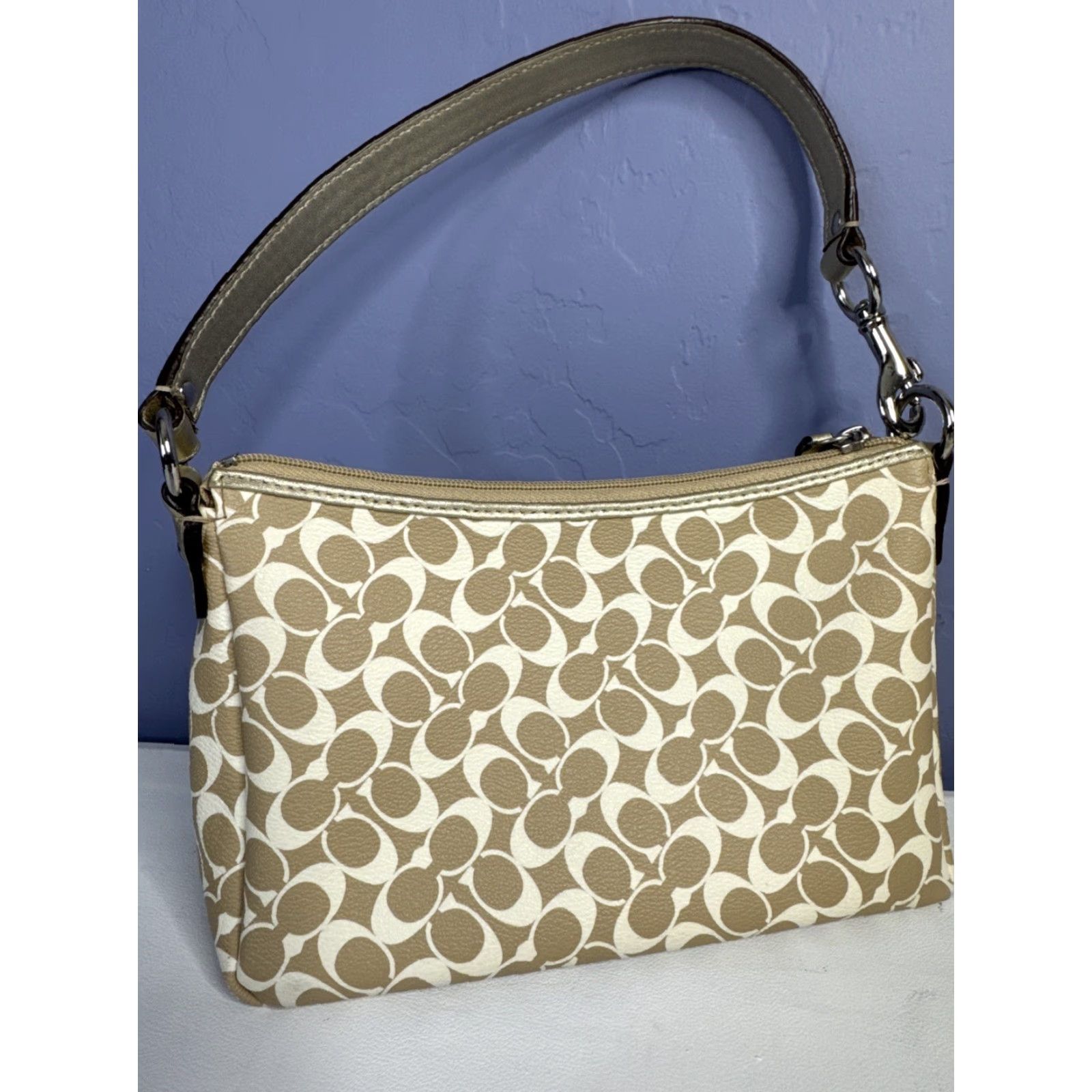 Coach VINTAGE Coach Heritage Stripe Chelsea Khaki/Gold Signature Canvas Mini Shoulder Bag Women Size ONE SIZE - 4 Thumbnail