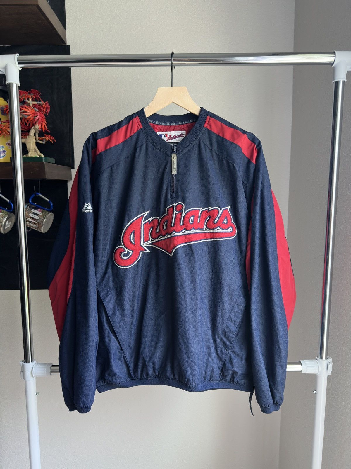Majestic Vintage Majestic MLB Indians Nylon Pullover Navy Blue Size US M / EU 48-50 / 2 - 1 Thumbnail