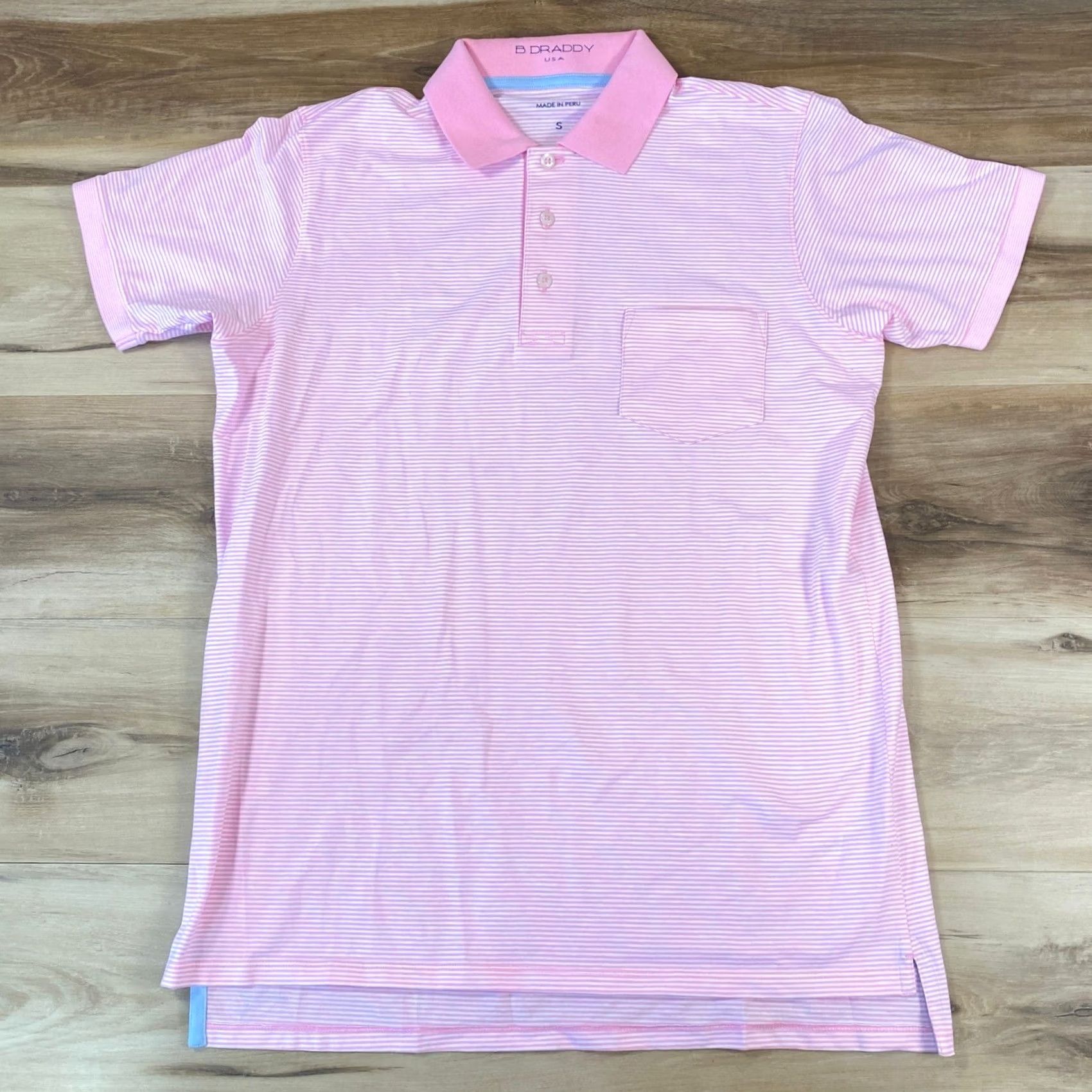 Vintage B. Draddy USA Mens Small Pink White Striped Pima Cotton Stretch Golf Polo Shirt Size US S / EU 44-46 / 1 - 3 Thumbnail