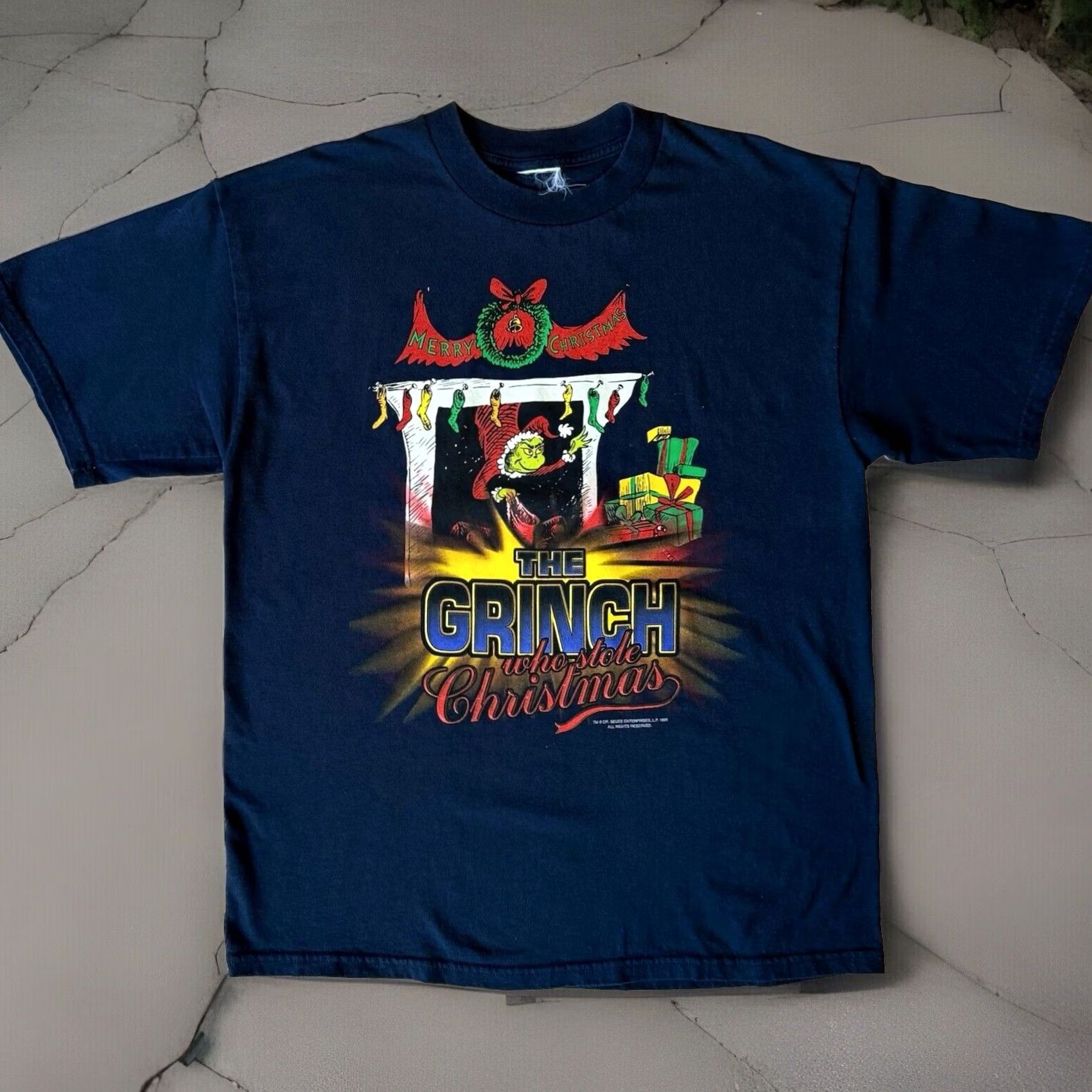 Vintage VINTAGE The Grinch Who Stole Christmas Shirt XL Navy 90s Promo Art Mens Cotton Crew Neck Short Sleeve All Seasons Limited Edition Blue Size US XL / EU 56 / 4 - 2 Thumbnail