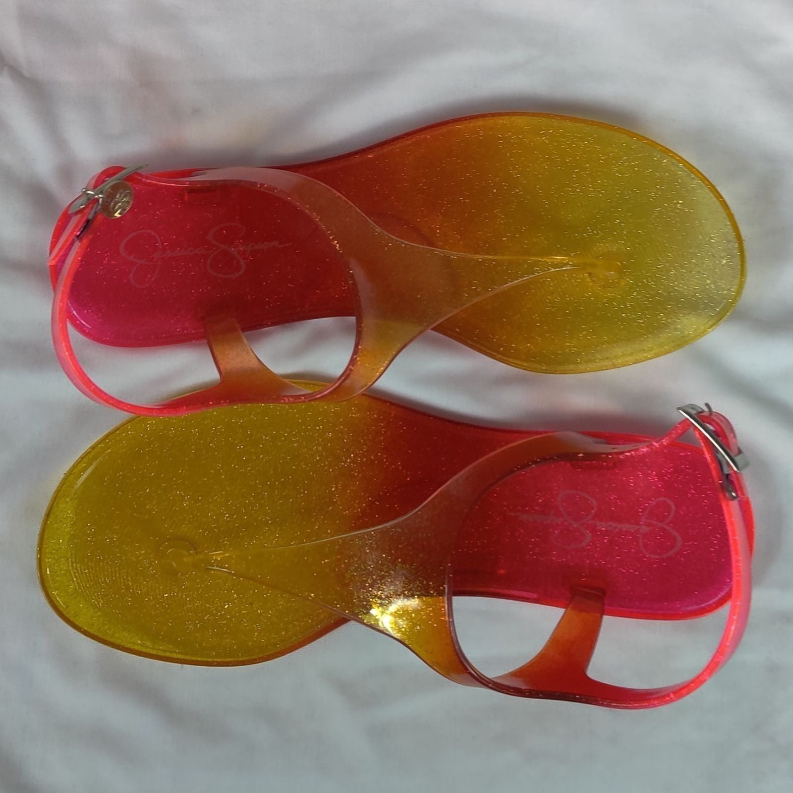 Jessica Simpson Jessica Simpson 6 Jelly Sandals Pink Yellow Ombre Glitter T- Size US 6 / IT 36 - 10 Thumbnail