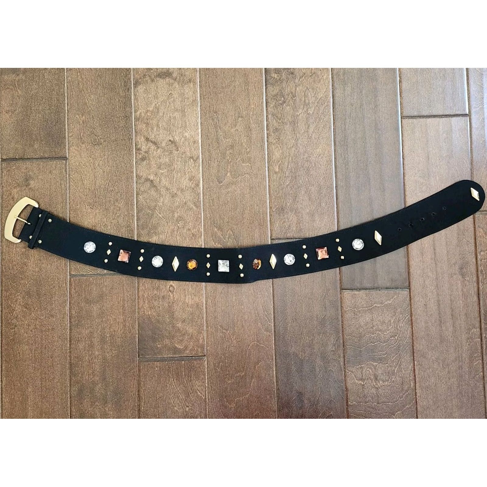 Vintage Women's Black Rhinestones Belt - Size 6 Belt Womens Black Rhinestone Accent Festival Hipster Classic 6 Size ONE SIZE - 2 Thumbnail