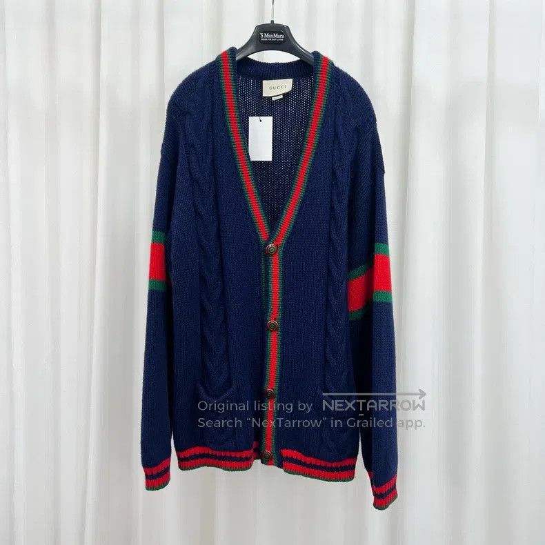Gucci Gucci Dark blue, red and green striped knitted cardigan co Size US XXL / EU 58 / 5 - 1 Thumbnail