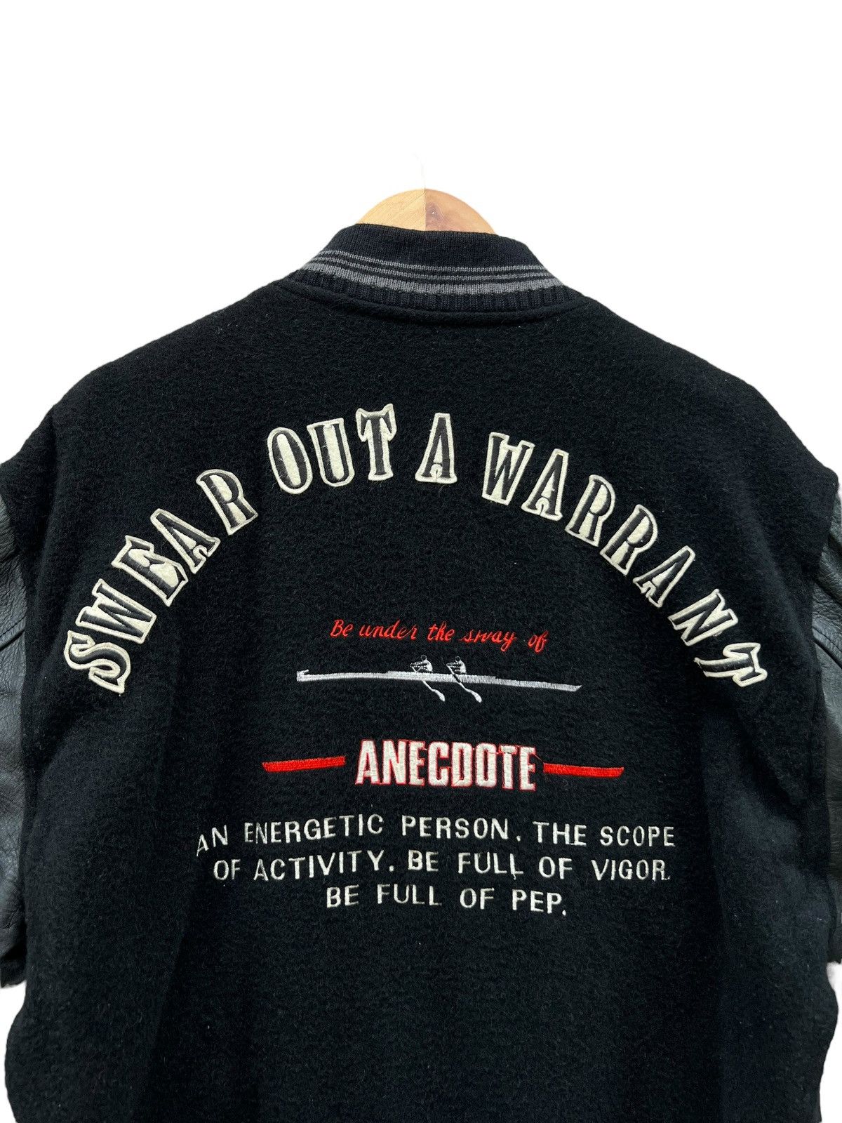 Sports Specialties Vintage Anecoote Embroidered Black Leather Varsity Jacket Size US L / EU 52-54 / 3 - 4 Thumbnail