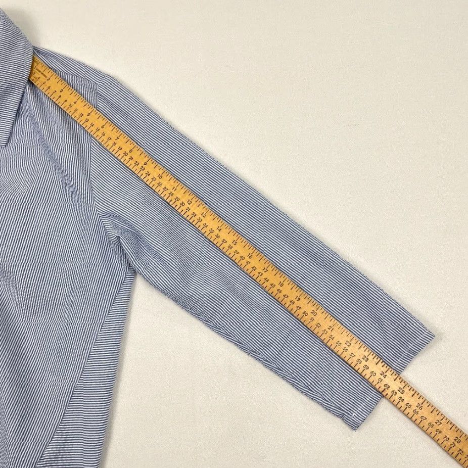 Vintage Yushi Blazer Blouse Womens M PinStriped Seersucker Artsy Button Front Stretch Shirt Dress? Size M / US 6-8 / IT 42-44 - 7 Thumbnail