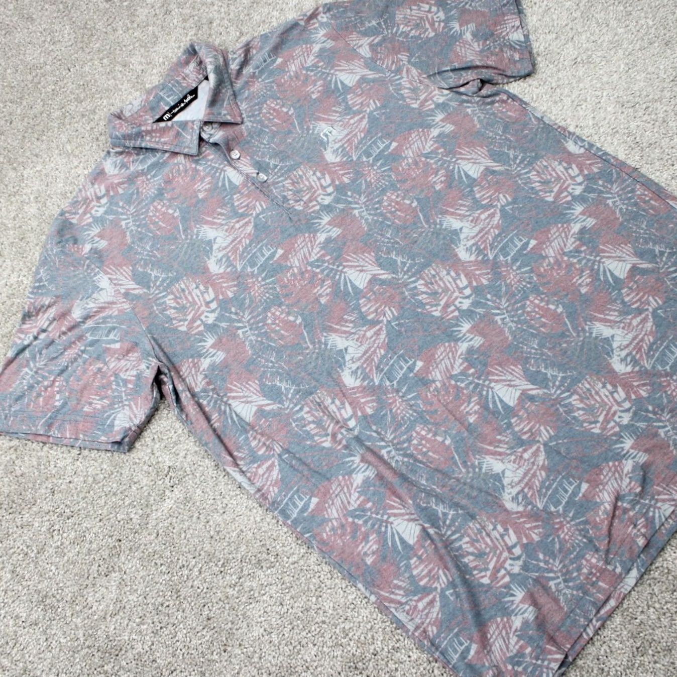 TravisMathew Travis Mathew Polo Shirt Mens Large Red/Blue Floral Pima Cotton/Polyester S/S Size US L / EU 52-54 / 3 - 7 Thumbnail