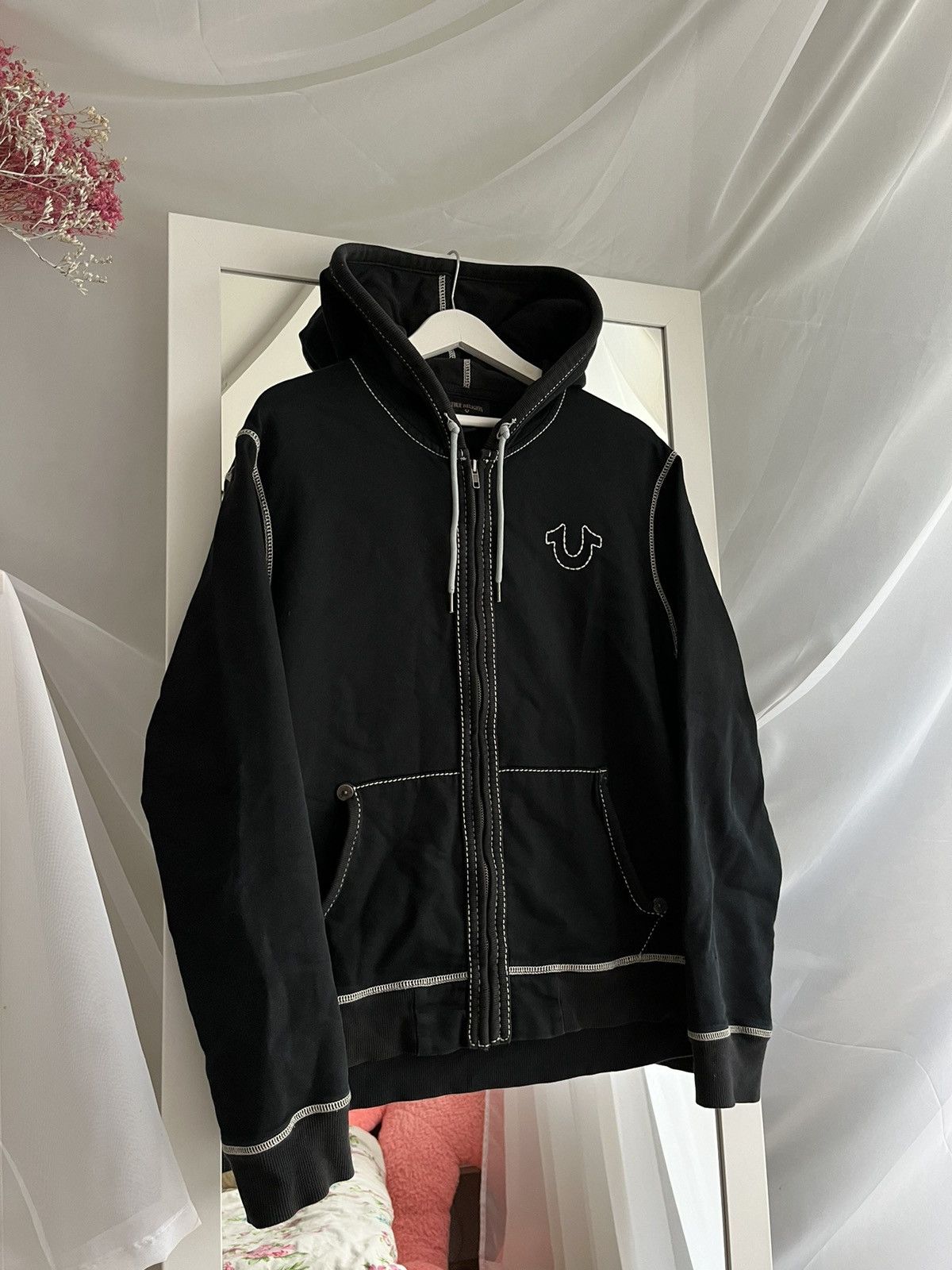 image of True Religion Zip Up OG Hoodie in Dark Blue, Men's (Size Large)