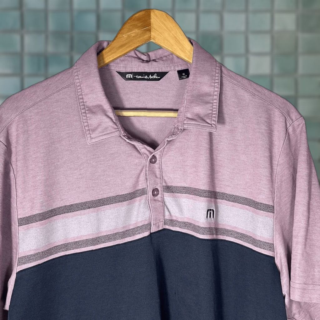 TravisMathew Travis Matthew Purple Gray Striped Golf Polo Shirt XL HOLE Size US XL / EU 56 / 4 - 1 Thumbnail