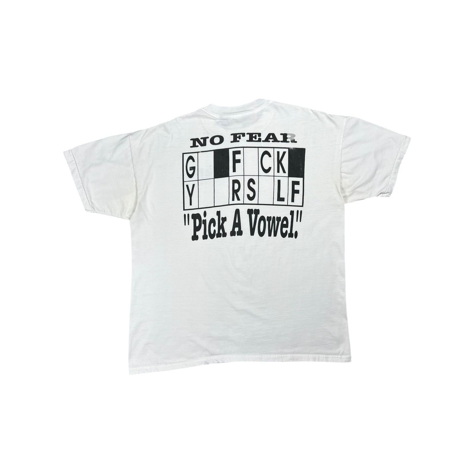 Vintage NO FEAR G• F•CK Y••RS•LF “Pick A Vowel.” Faded tee
