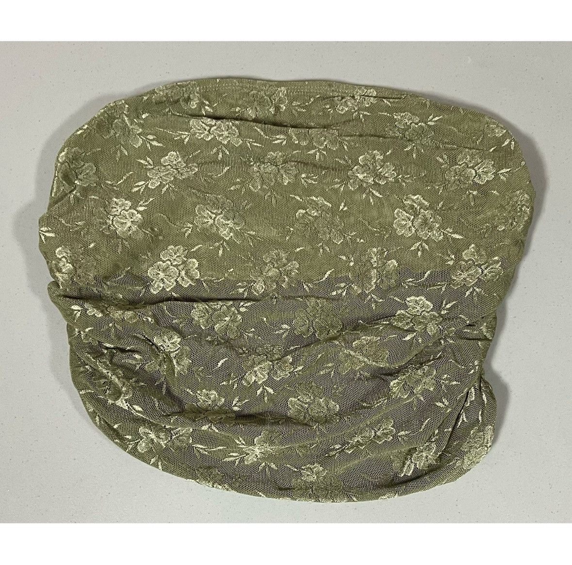 Vintage Olive Green Floral Mesh Ruched Tube Top Shirt Blouse Size M✨ Size M / US 6-8 / IT 42-44 - 2 Thumbnail