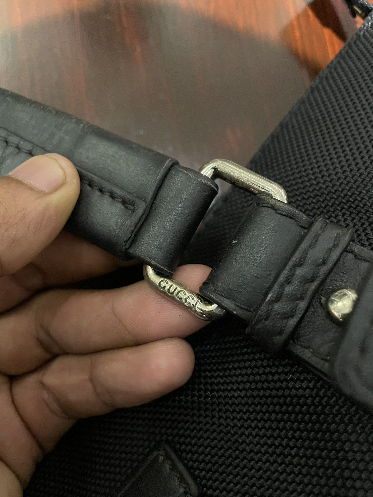 GUCCI BLACK FABRIC TOTE BAG WITH LEATHER HANDLES