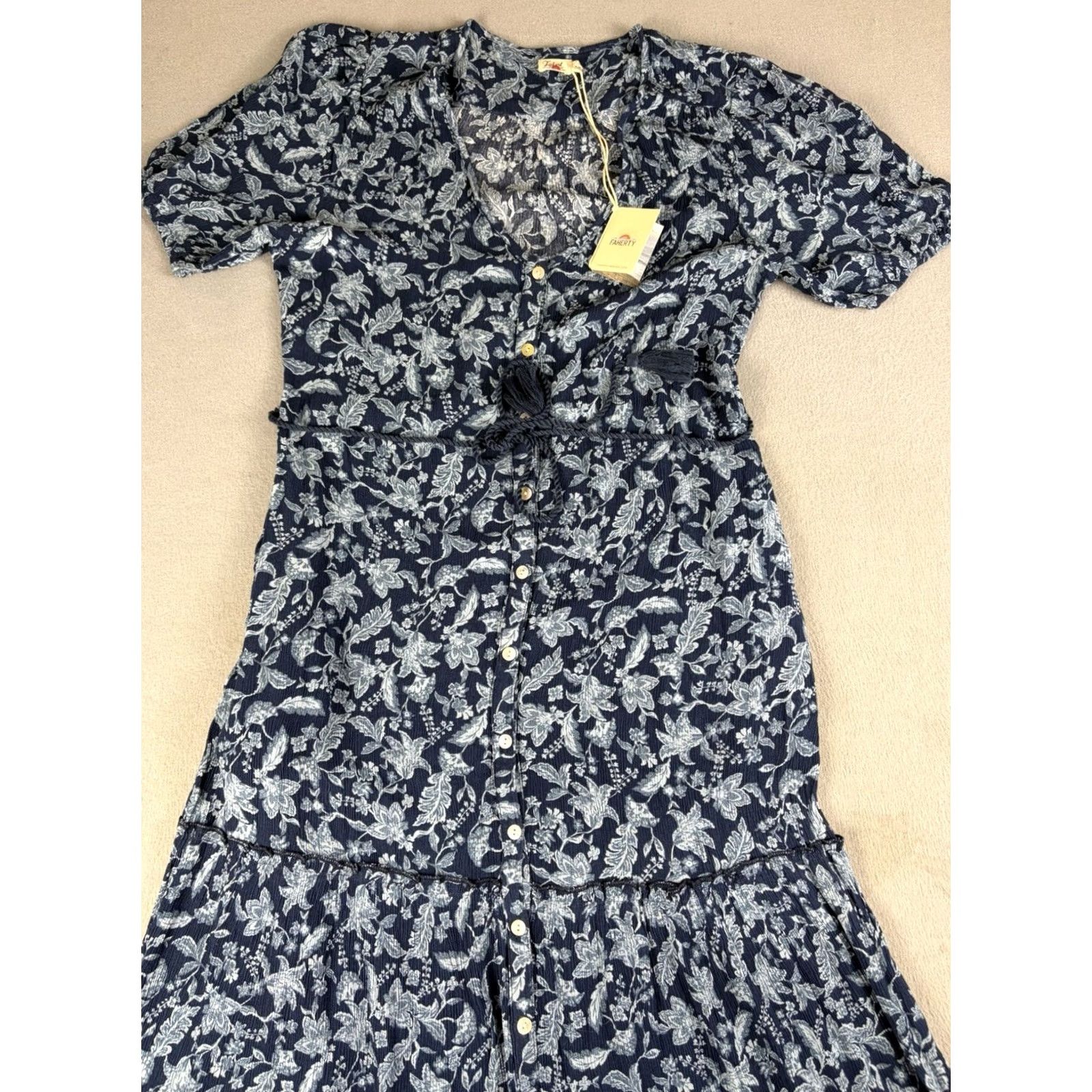 Faherty Faherty Dress Women’s Small Blue Floral Button Front Long Sleeve NEW Size S / US 4 / IT 40 - 2 Thumbnail