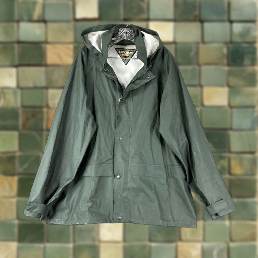 Vintage Storm Hide Windbreaker Jacket Men’s Large Green Polyvinyl Raincoat Zip Hood Size US L / EU 52-54 / 3 - 1 Thumbnail