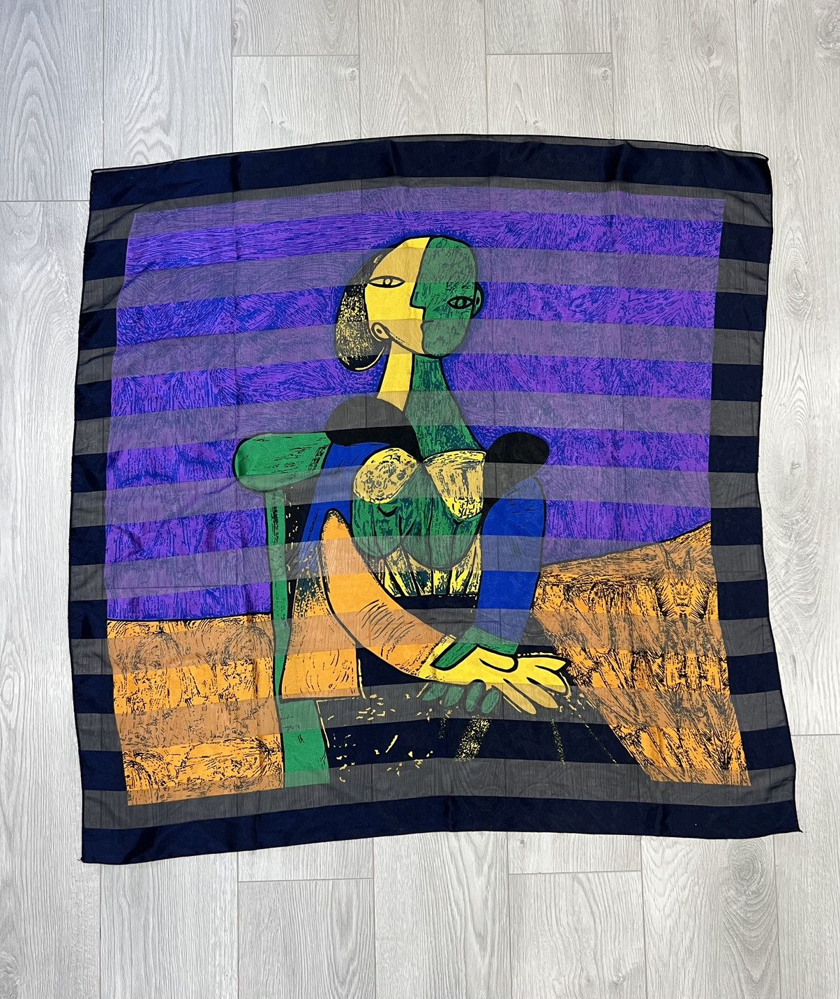 Vintage Vintage 90s Picasso Silk Scarf Art museum purple striped Size ONE SIZE - 1 Thumbnail