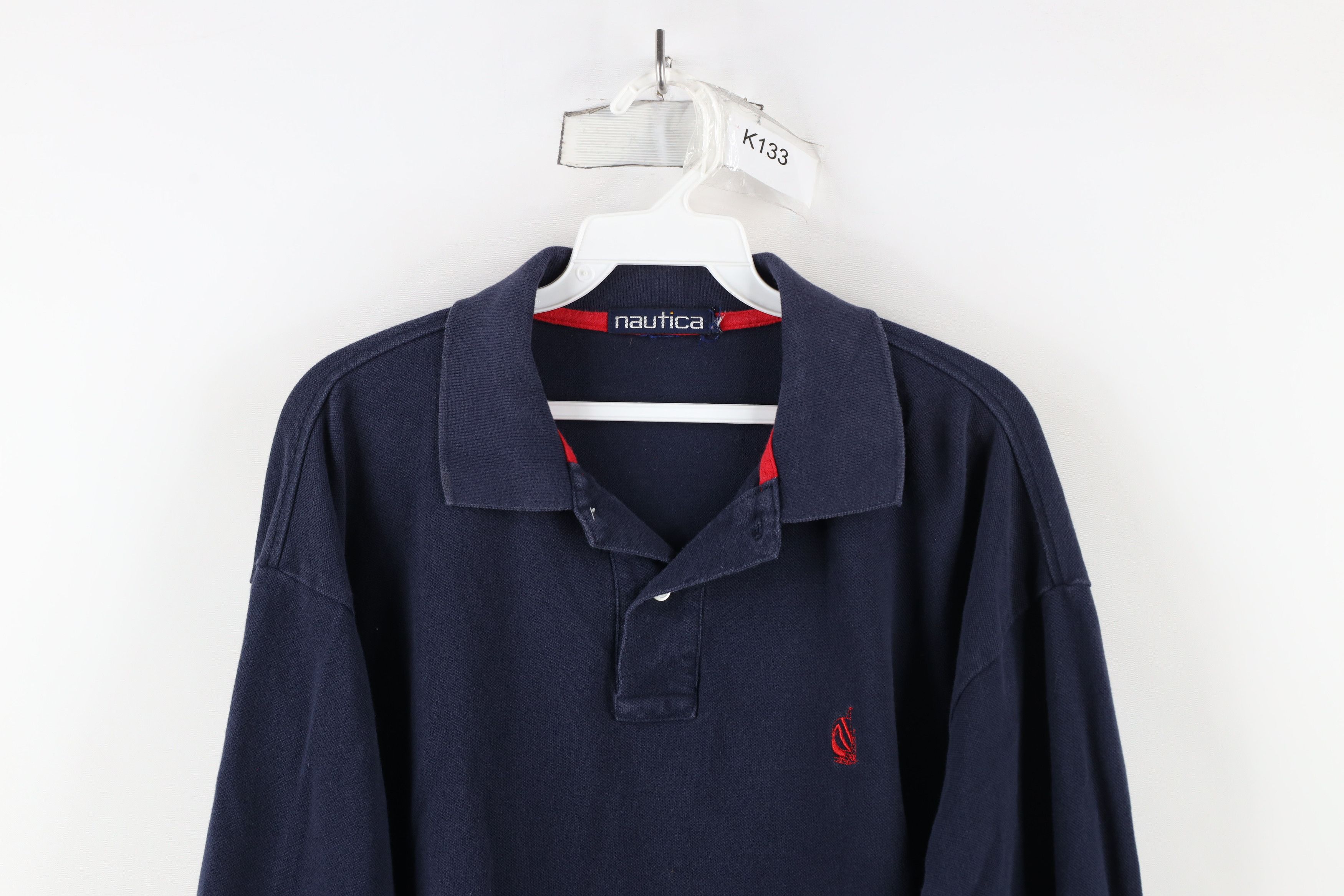 Nautica × Vintage Vintage 90s Nautica Long Sleeve Rugby Polo Shirt Blue Size US L / EU 52-54 / 3 - 2 Thumbnail