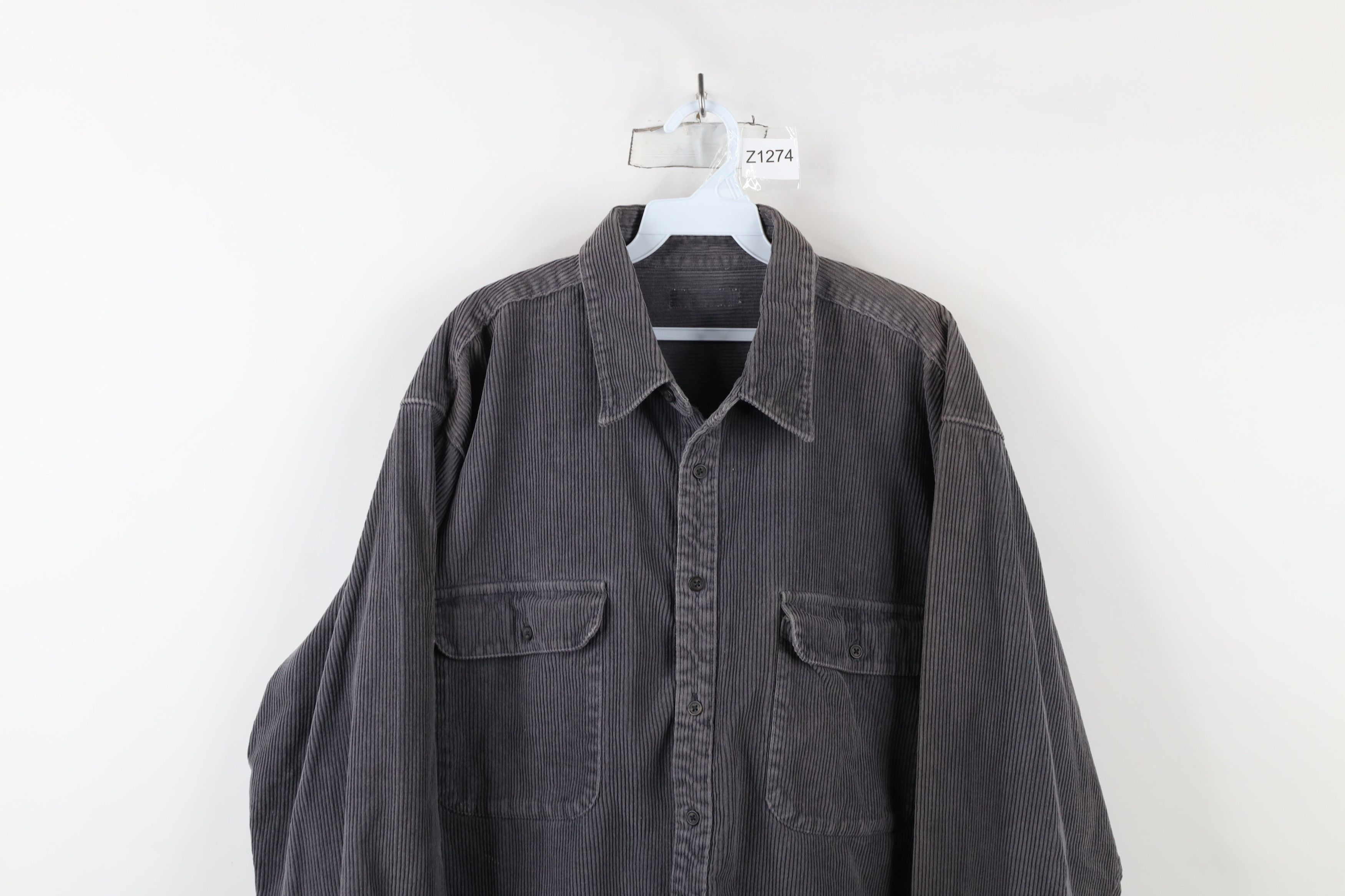 Vintage Vintage 90s Streetwear Heavyweight Button Shirt Gray Size US XL / EU 56 / 4 - 2 Thumbnail