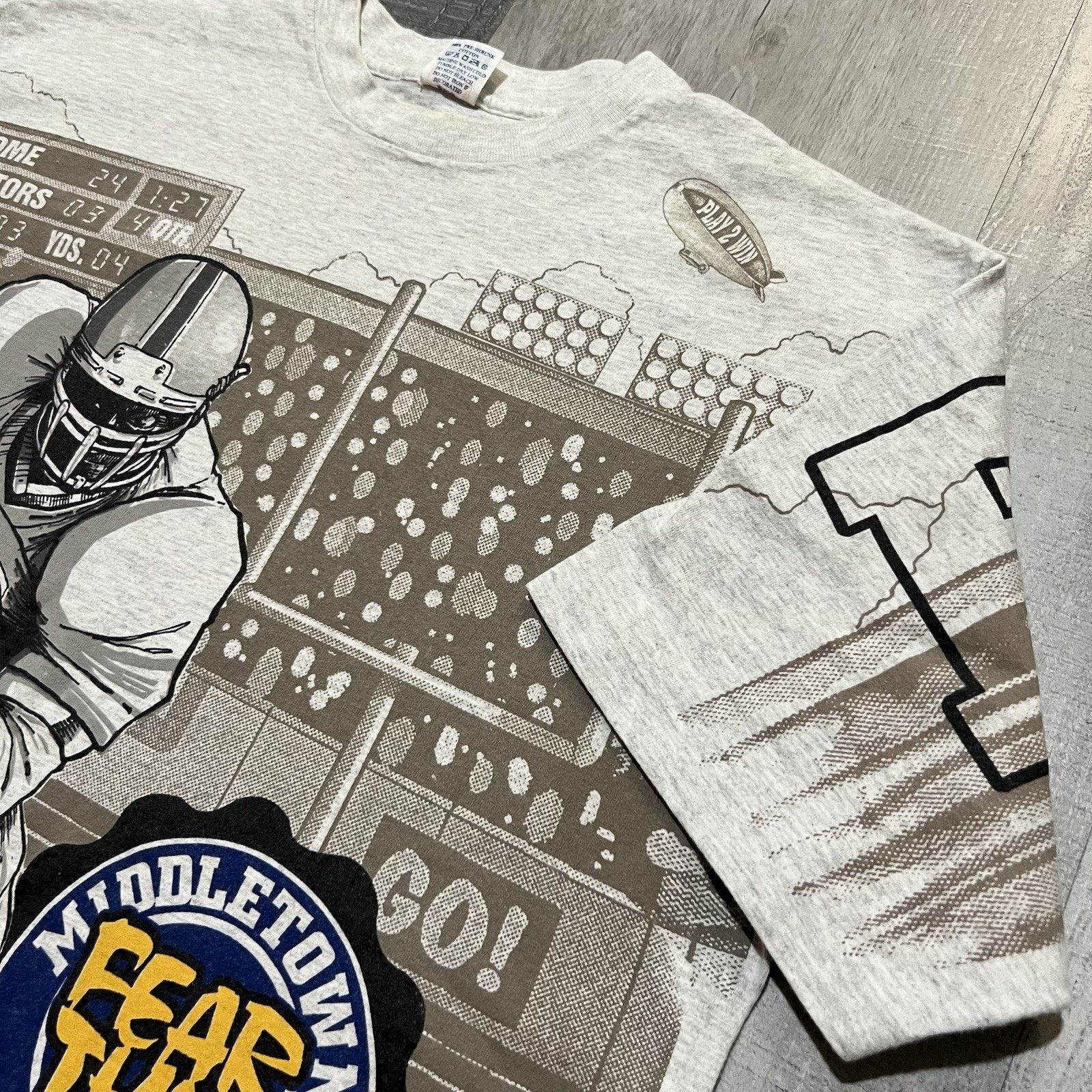 Vintage VTG Raiders All Over Print Grey Football T Shirt 90s Size XL Size US XL / EU 56 / 4 - 4 Thumbnail