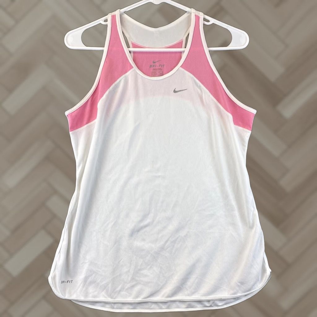 Nike Nike Shirt Women L White Pink Swoosh Tank Top DriFit Sleeveless Ladies/87-5 Size L / US 10 / IT 46 - 1 Thumbnail