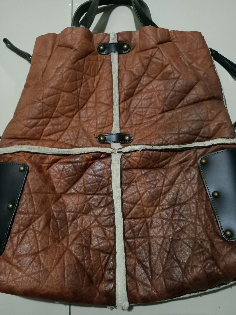 Genuine Leather Vintage Aleanto Collezioni Shearling Leather Tote Italy Size ONE SIZE - 2 Thumbnail