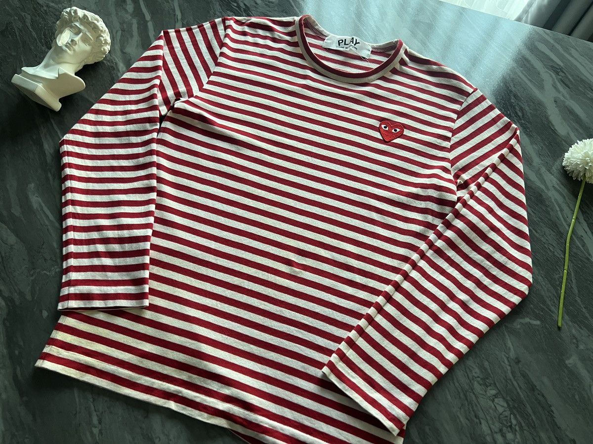 Comme Des Garcons : Stripe Red Line Red Heart Long Sleeve