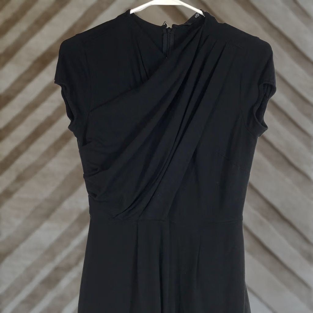 Vintage eShakti Black Draped Mock Neck Cap Sleeve Wide Leg Jumpsuit Size 4 Women's One-Piece Party/Cocktail Workwear Casual Elegant Size 27" / US 4 / IT 40 - 1 Thumbnail