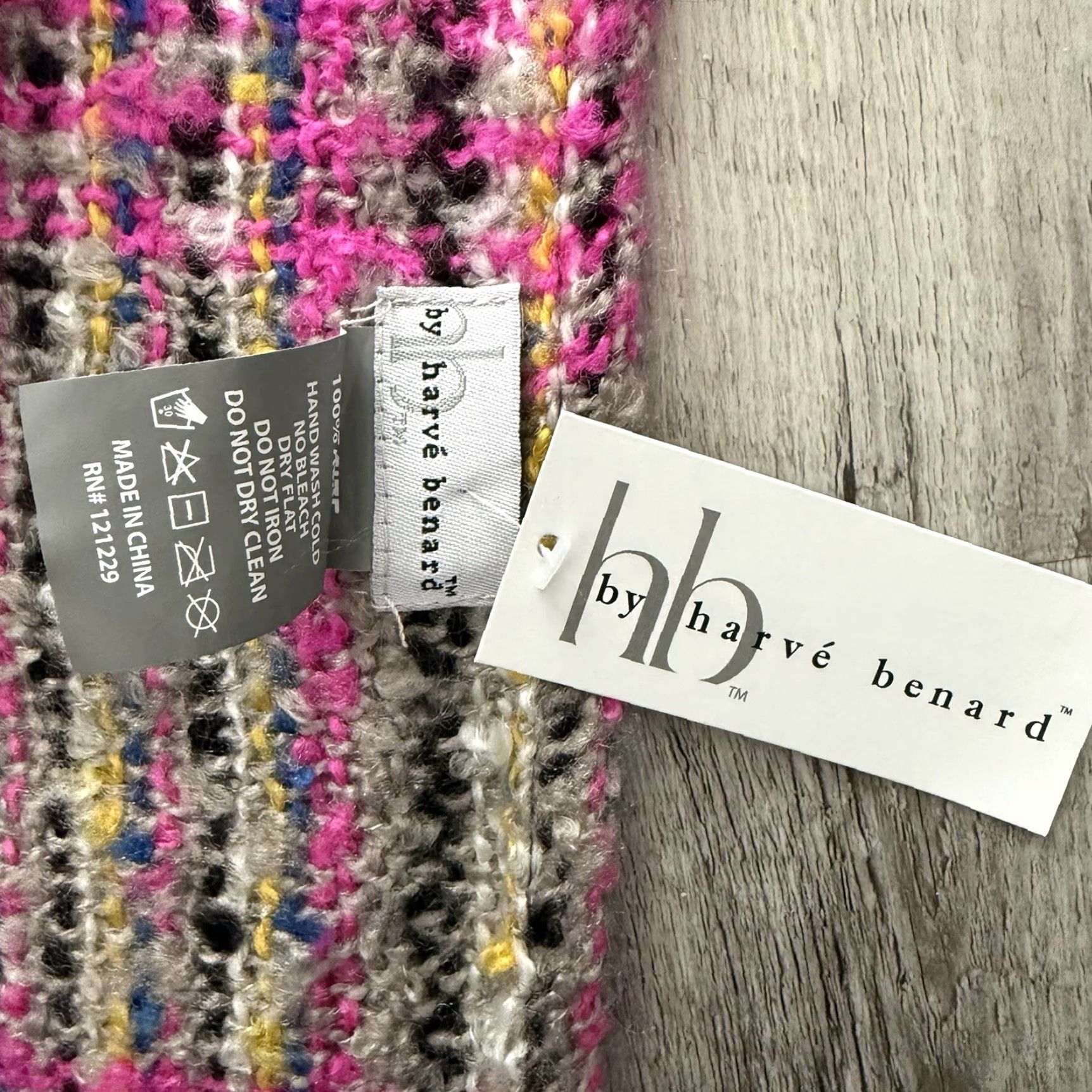 Vintage harvé benard Knit Scarf Womens One Size Fringe Pink Gray Woven Boho NEW Size ONE SIZE - 2 Thumbnail