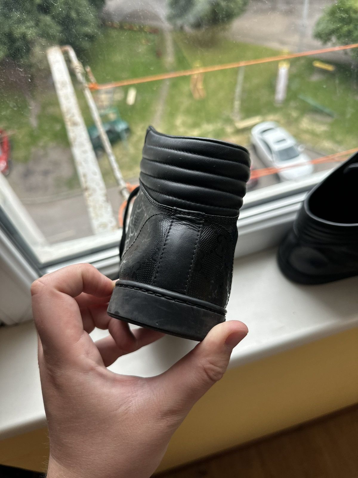 Gucci Gucci GG Imprime Black Monogram Leather High Top Sneakers Size US 7.5 / EU 40-41 - 5 Thumbnail