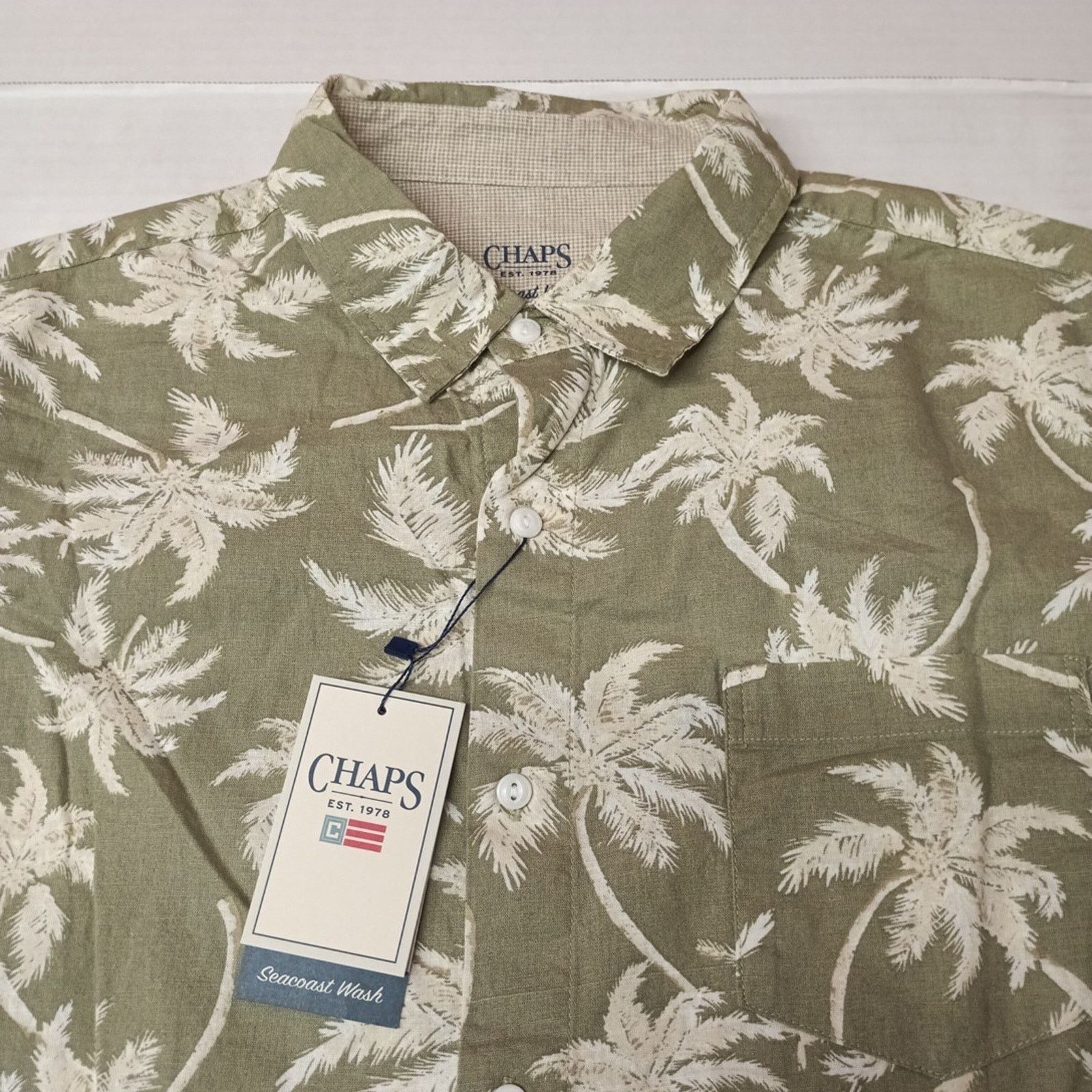 Chaps Chaps Linen Woven Shirt Men's L Light Olive Floral Print Size US L / EU 52-54 / 3 - 2 Thumbnail